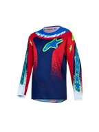 Alpinestars Fluid Jugend-Trikot Drag 2027, Motocross-Trikot für Kinder, Blau und Rot, feuchtigkeitsableitendes Polygewebe.