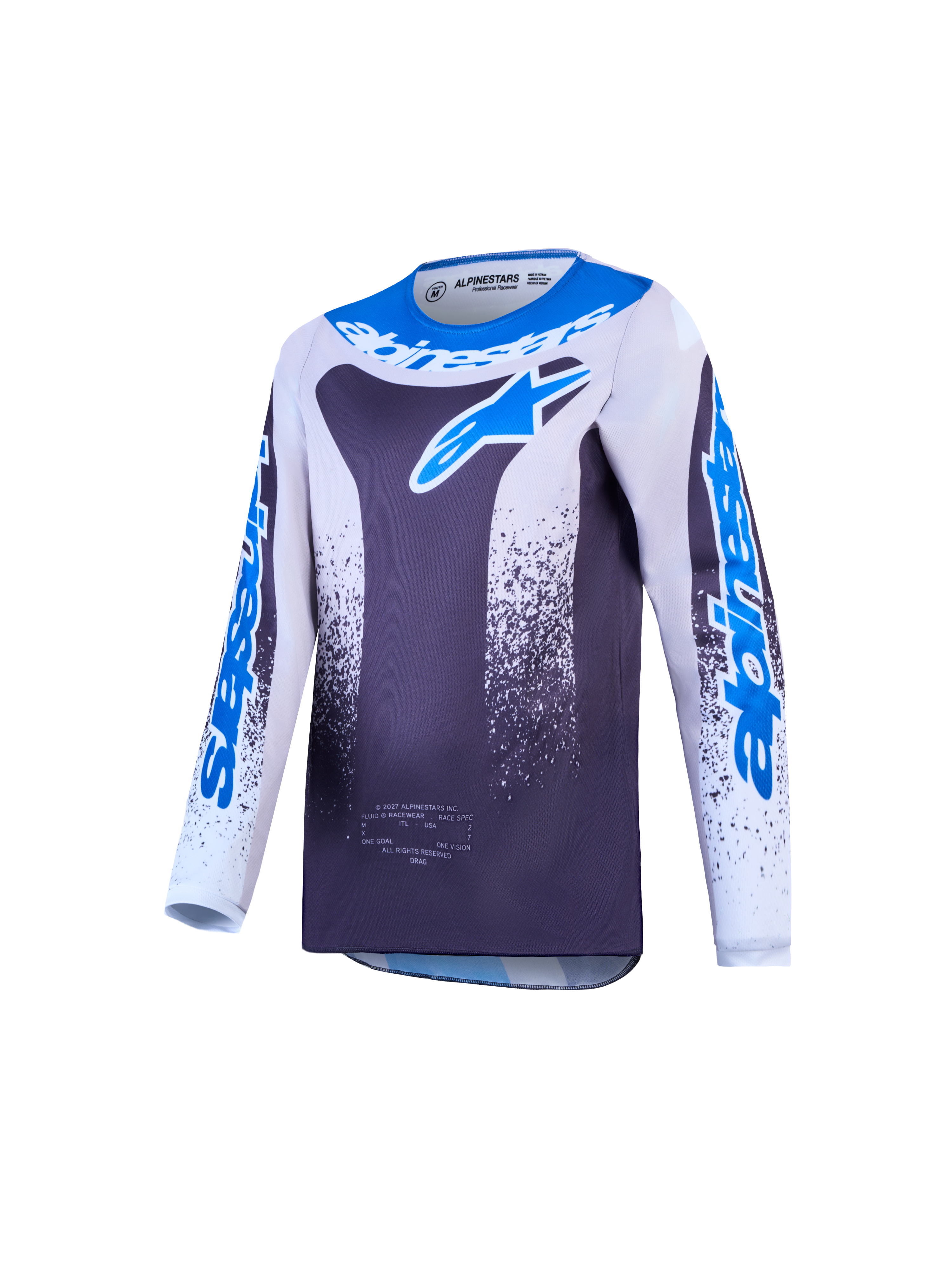Alpinestars jeugd Fluid Drag jersey AND gear set, ademende motocrossjersey in grijs en blauw, lichte poly-stof.