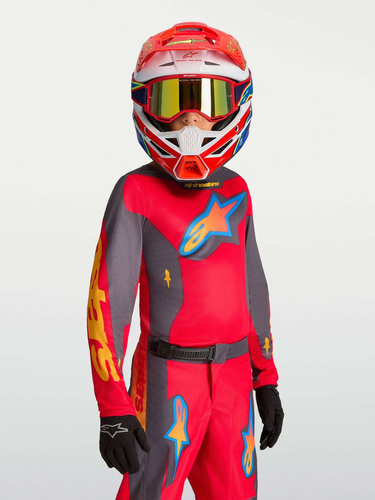 Alpinestars Fluid Hunt Jugend-Trikot 2027, Motocross-Trikot in Rot und Grau, feuchtigkeitsableitend, für junge MX-Fahrer.