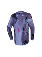 Maillot Fluid Lone Junior Alpinestars, maillot de motocross gris camouflage et violet, vue de dos avec ourlet rallongé.