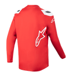 Alpinestars Youth 2023 Racer Narin Jersey, Motocross Jersey, Mars Red and White, back view showing extended rear hem, white Alpinestars star logo on side, performance off-road apparel