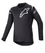 Alpinestars Youth 2023 Racer Graphite Jersey, Motocross-Trikot für Jugendliche, Schwarz und reflektierendes Schwarz, weiße Stern-Logos auf Brust und Schultern, Langarm, leichtes feuchtigkeitsableitendes Gewebe mit verlängertem Rückensaum, sportliches Design für den Offroad-Sport