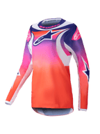 Alpinestars 2025 Stella Fluid Wurx Trikot, Damen-Motocross-Jersey, lila-pink-orangefarbener Farbverlauf mit marineblauen und weißen Stern-Grafiken, langärmelige sportliche Passform, Rundhalsausschnitt, Performance-Offroad-Bekleidung