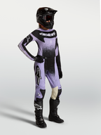 Alpinestars Stella Techstar Swan jersey en uitrustingsset, dames motocross-outfit in lichtpaars en zwart met zwanengraphics, professionele off-road kleding