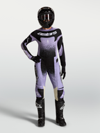 Alpinestars Stella Techstar Swan motocross-uitrustingsset voor dames, in lichtpaars en zwart met jersey en broek.