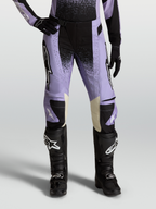 Alpinestars Stella Techstar Swan broek, dames motorcrossbroek in lichtviolet en zwart met lederen accenten.