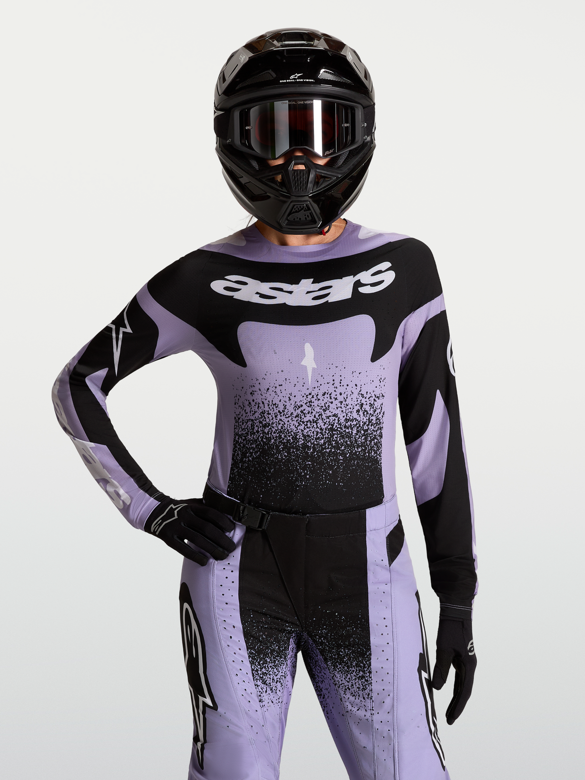 Maillot Alpinestars Stella Techstar Swan pour femme, violet clair et noir, coupe de course sur pilote de motocross