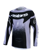 Alpinestars Stella Techstar Swan jersey, dames-motocrossjersey in lichtpaars en zwart met zwaanafbeeldingen.