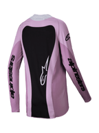 Alpinestars 2025 Stella Techstar Melt Damen-Trikot, Motocross-Trikot, Blush Black (Rosa und Schwarz), Rückansicht mit einem großen schwarzen Einsatz und weißem Stern-Logo, lange Ärmel mit schwarzem Schriftzug, Performance-Offroad-Ausrüstung für Frauen