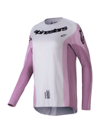 Alpinestars 2025 Stella Techstar Melt Trikot, Damen-Motocross-Langarmtrikot, Blush Pink und Hellgrau mit schwarzem Branding, lasergeschnittene Perforationen zur Belüftung, sportliche Rennbekleidung