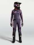 Alpinestars Stella Fluid Apex V2, ensemble de motocross pour femme, gris et rose, maillot et pantalon à coupe ergonomique.