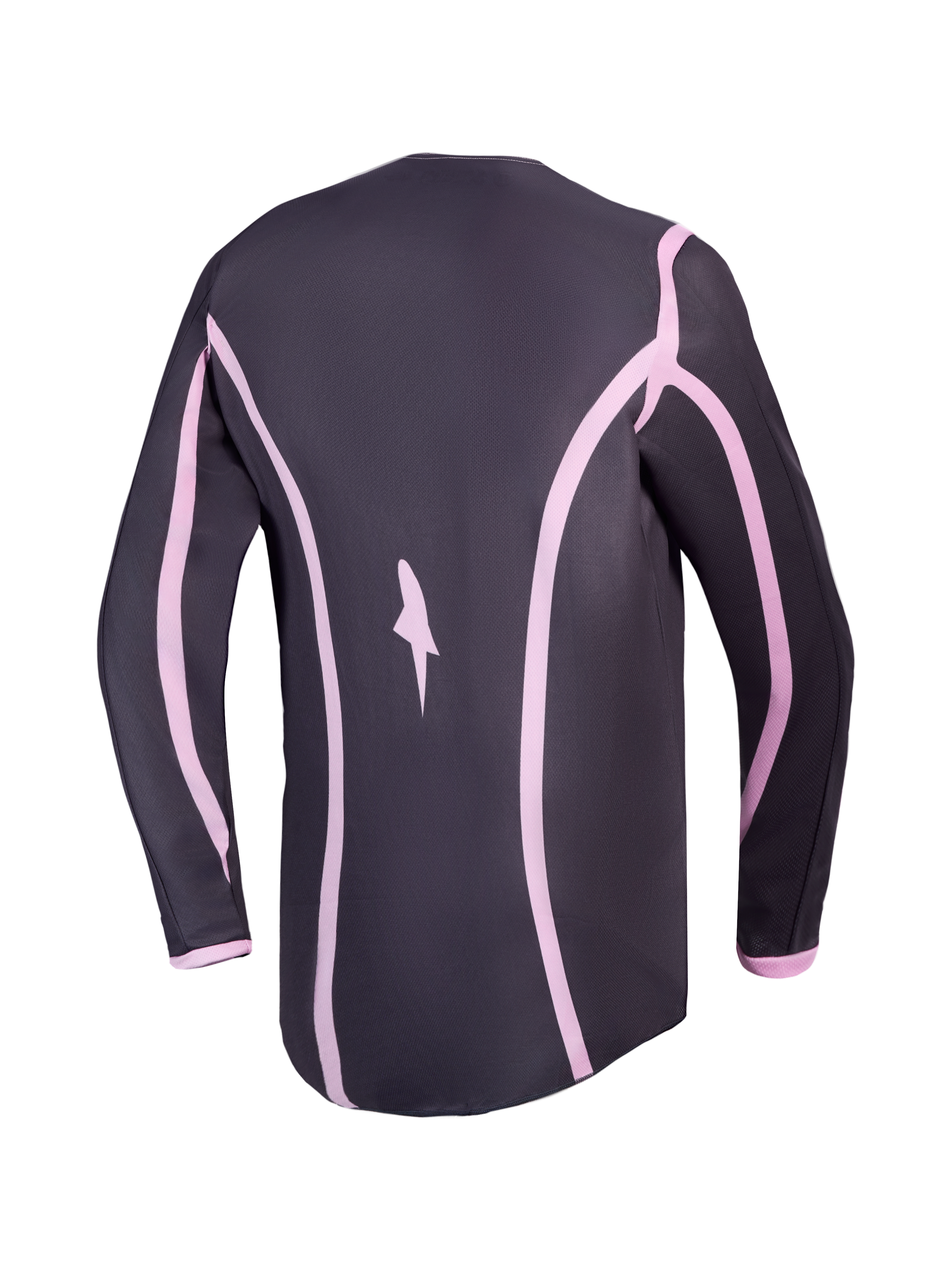 Alpinestars Stella Fluid Apex V2 dames motorcrossjersey, grijs en roze, achteraanzicht met verlengde achterkant.
