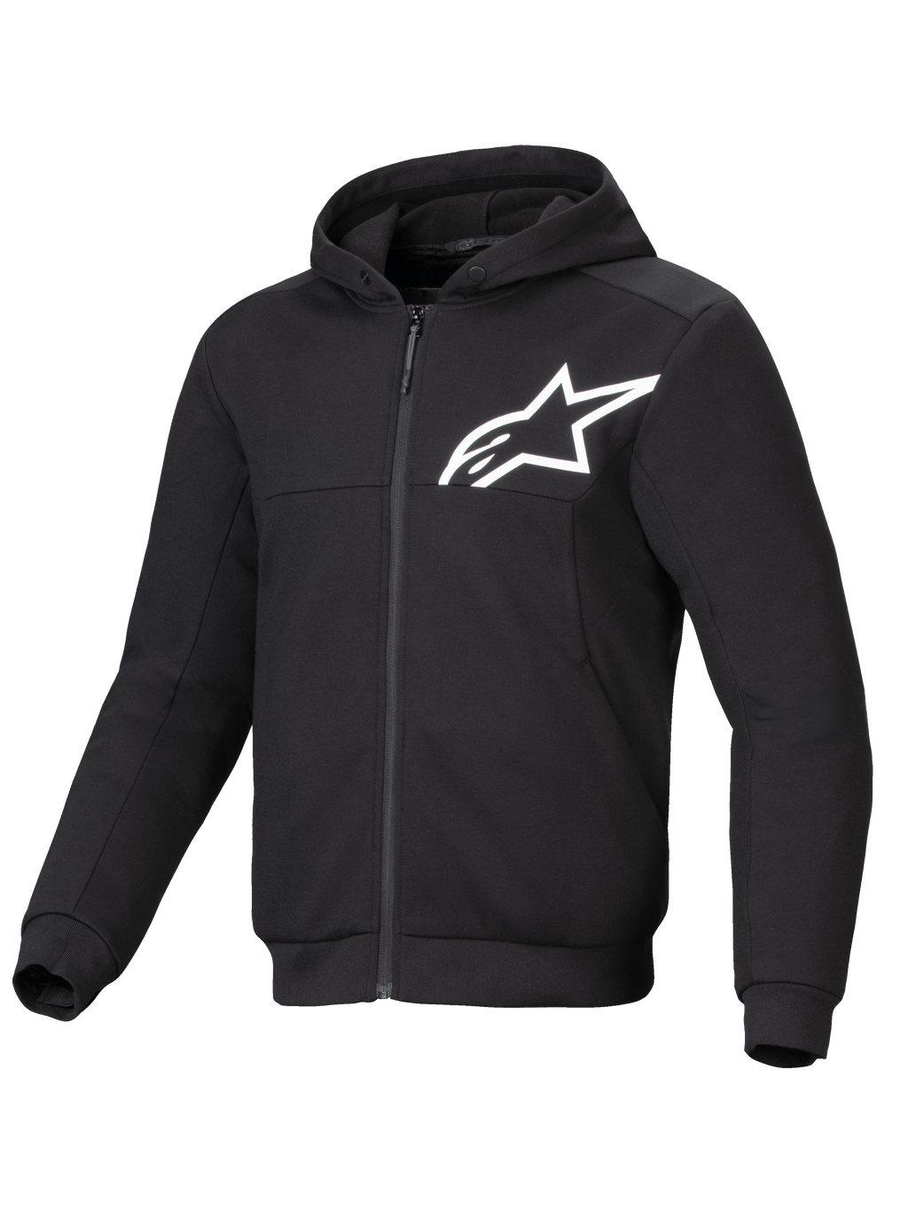 Alpinestars Chrome V2 Sport Hoodie, heren urban motorjas, zwart en wit, tech fleece met aramide, CE-gecertificeerd.