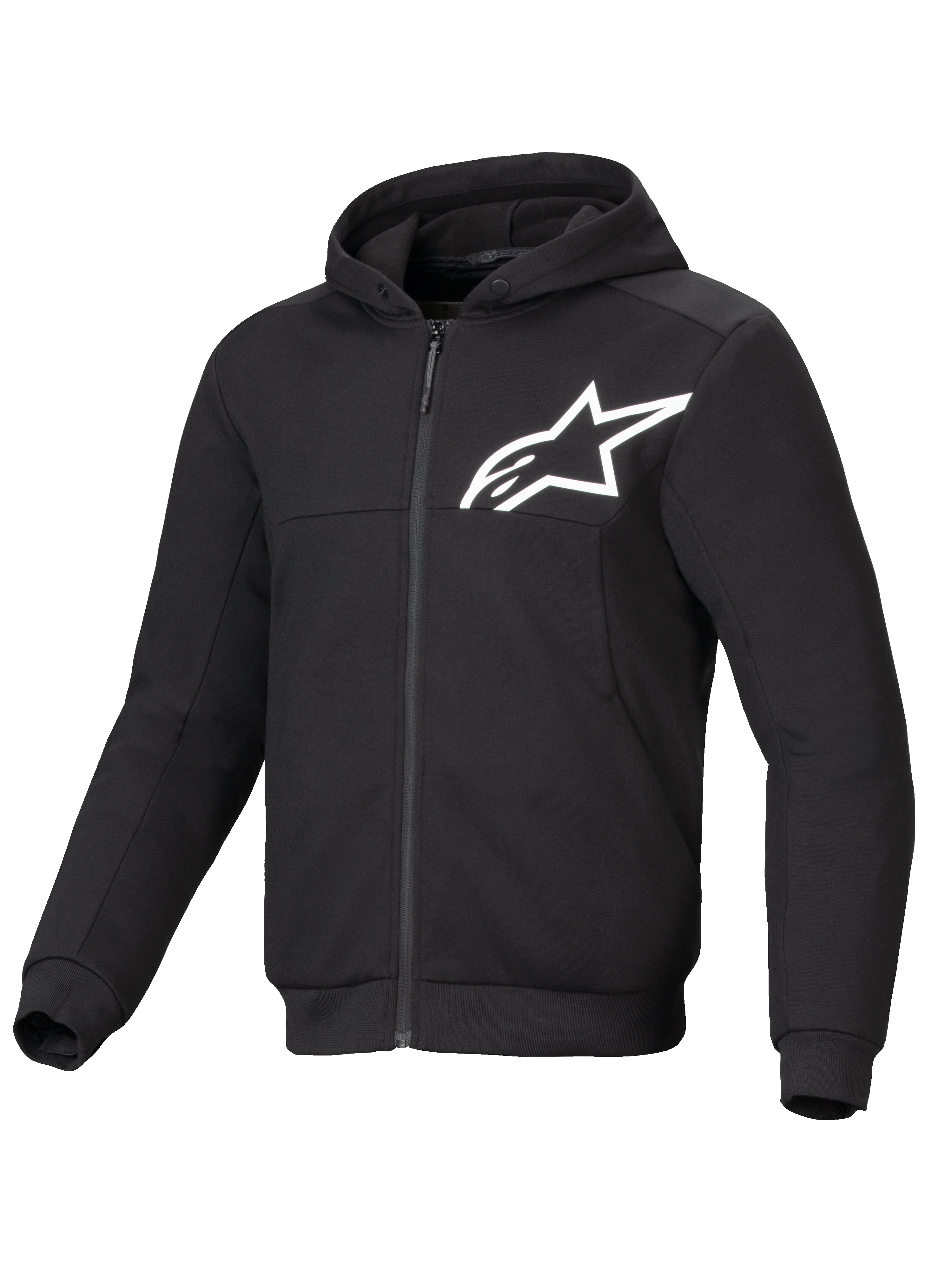 Alpinestars Chrome V2 Sport Hoodie, heren urban motorjas, zwart en wit, tech fleece met aramide, CE-gecertificeerd.