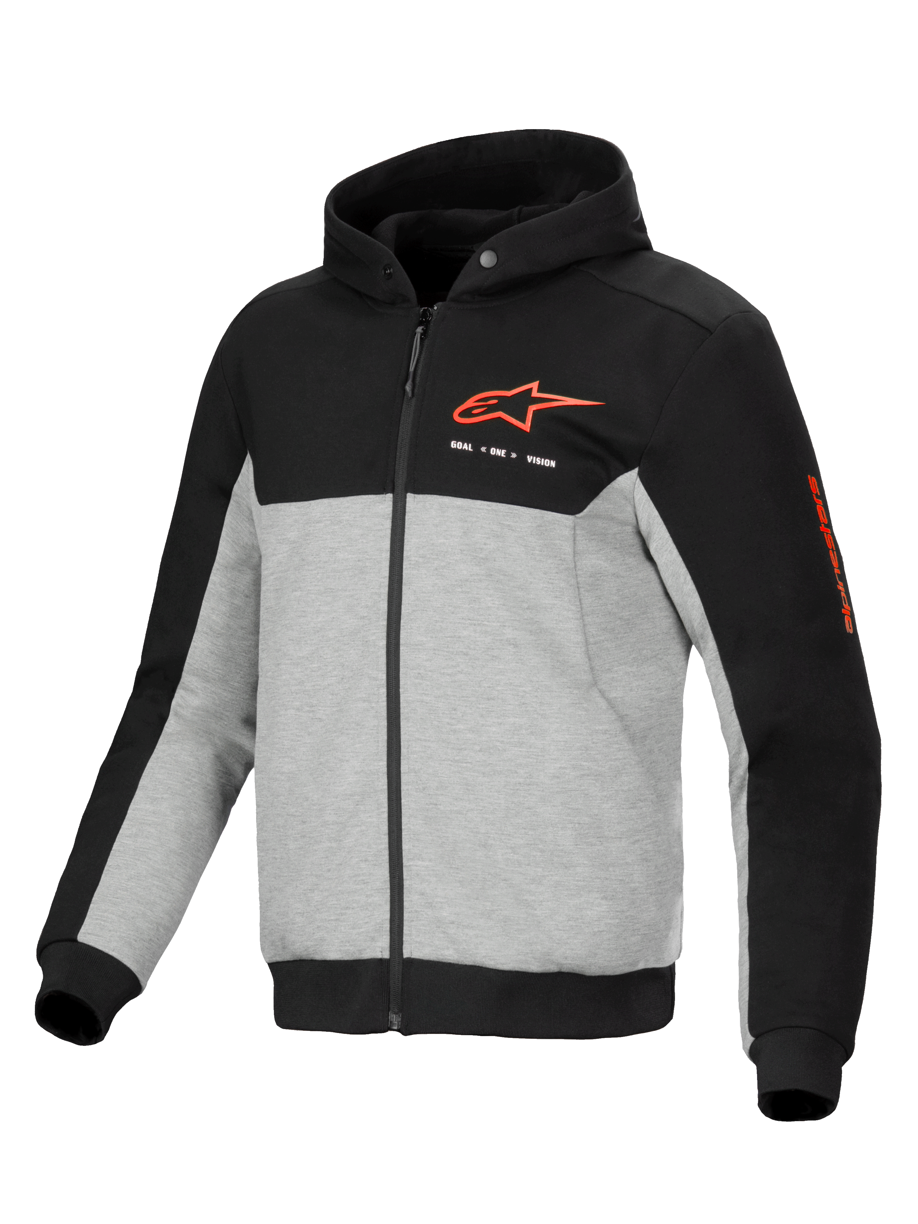 Alpinestars Chrome V2 Sport Hoodie, Men's Urban Motorcycle Jacket in Black and Gray Heather with CE certified protection.