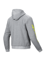 Alpinestars sweat à capuche sport Chrome V2, veste de moto urbaine pour homme, gris chiné et jaune fluo, vue de dos avec logo sur la manche, polaire technique certifiée CE