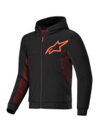 Alpinestars Sweat À Capuche Chrome Air Sport, veste de moto pour conduite urbaine, noire et rouge fluo, avec construction en polaire technique et panneaux en mesh ventilé