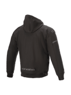 Sweat à capuche Alpinestars Sektor Tech V2, blouson de moto urbain noir, coque coupe-vent et inserts 3D, vue de dos.