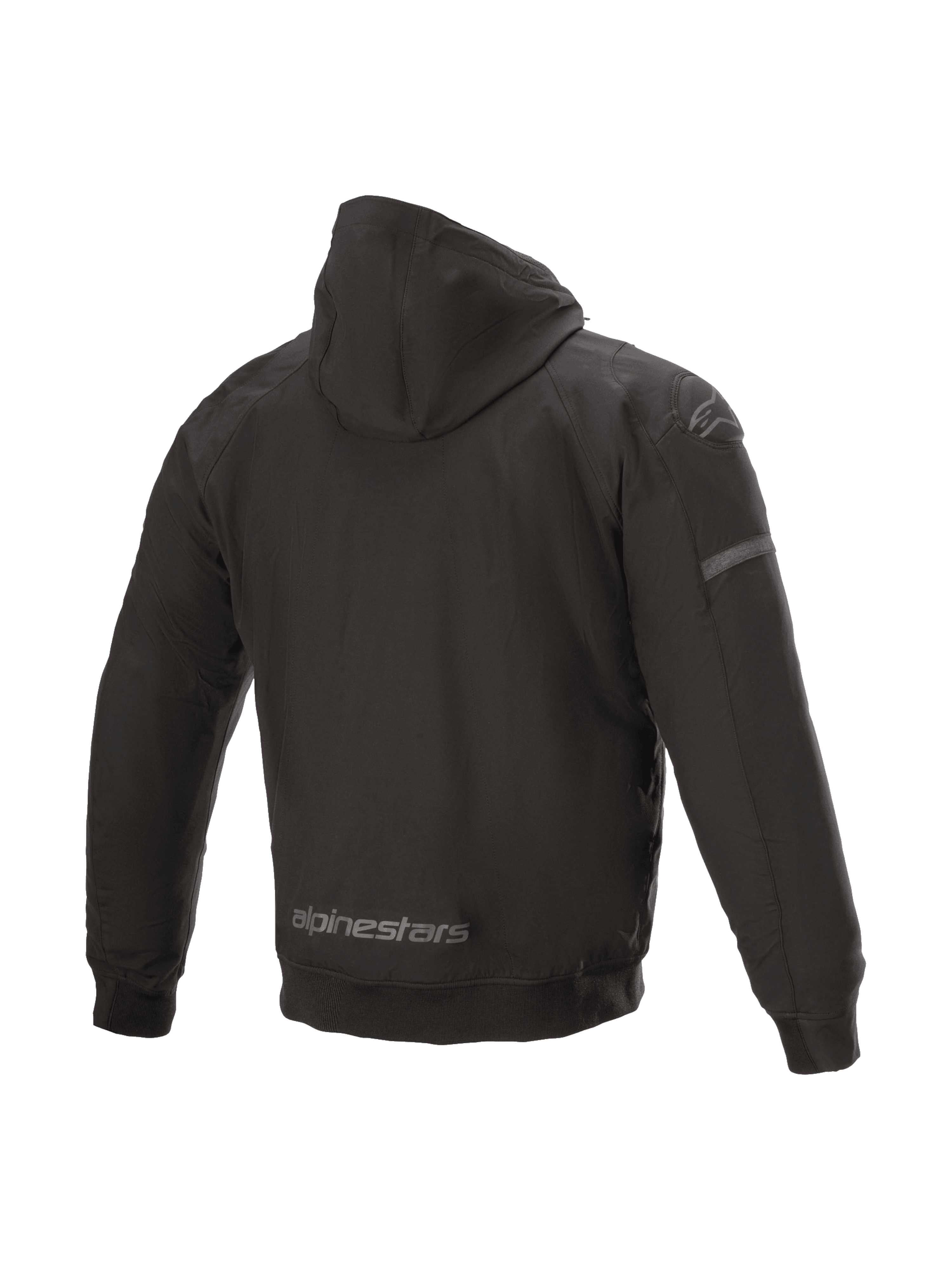 Sweat à capuche Alpinestars Sektor Tech V2, blouson de moto urbain noir, coque coupe-vent et inserts 3D, vue de dos.