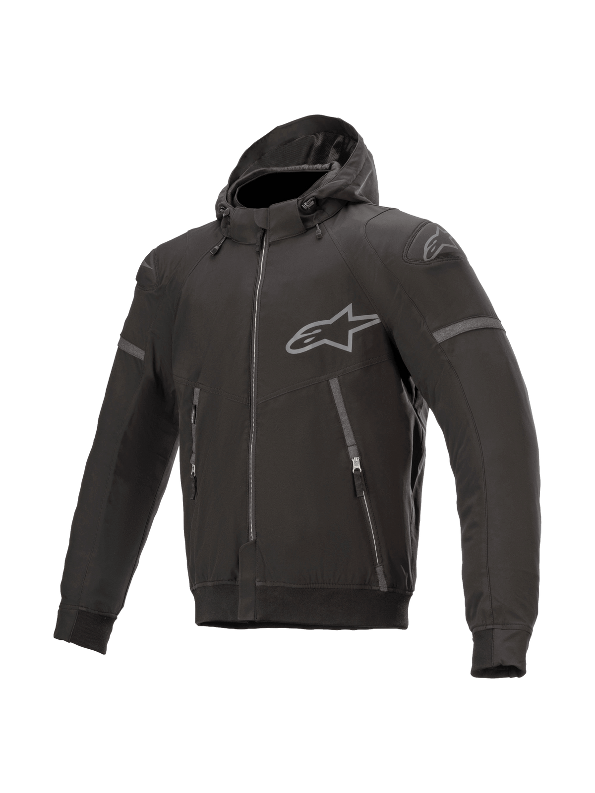 Alpinestars Sektor Tech V2 hoodie, zwarte heren-motorjas voor urban road, CE-gecertificeerd met een windbestendige schaal.