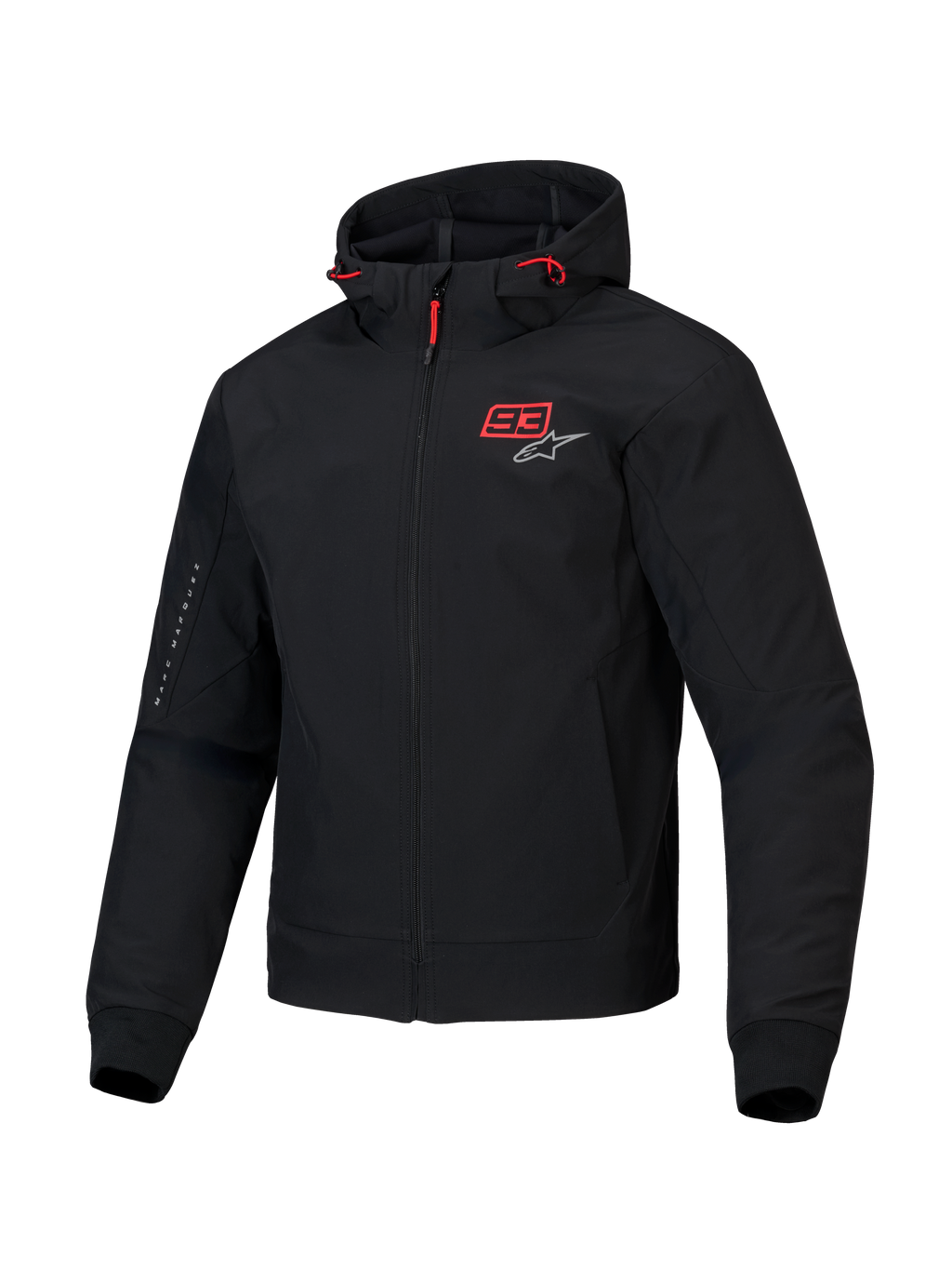 Alpinestars Sweat À Capuche Tech MM93 Radium, veste de moto urbaine pour homme, noire et rouge, coupe-vent avec protections Nucleon Flex Plus certifiées CE