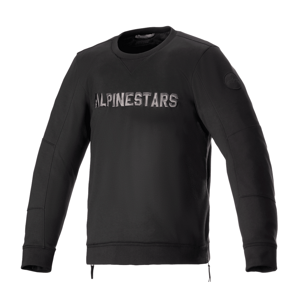 Alpinestars Legit Crew Fleece, urban motorjas, zwart en Cool Gray, pullover met ronde hals en metallic logo op de borst, zijritsen, geribbelde manchetten en zoom, casual motorkleding