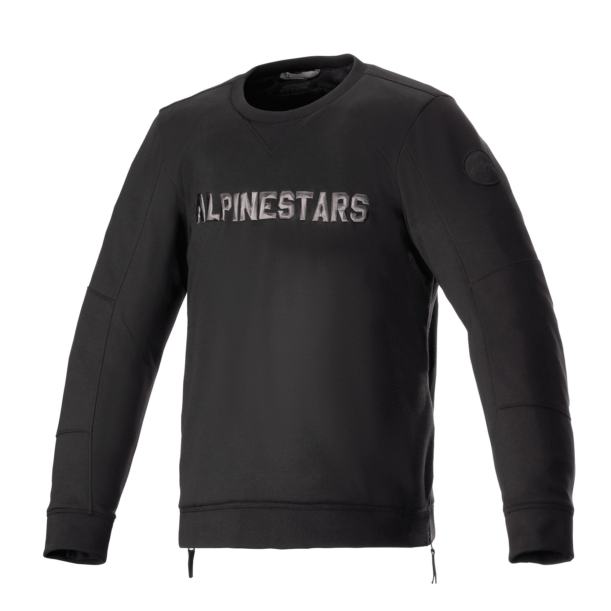 Alpinestars Legit Crew Fleece, urban motorjas, zwart en Cool Gray, pullover met ronde hals en metallic logo op de borst, zijritsen, geribbelde manchetten en zoom, casual motorkleding