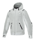 Alpinestars Moflow Air Tech Hoodie, heren mesh motorjas, lichtgrijs met zwarte accenten, volledige mesh-constructie, zakken met ritssluiting, manchetten met duimgaten, urban motorkleding