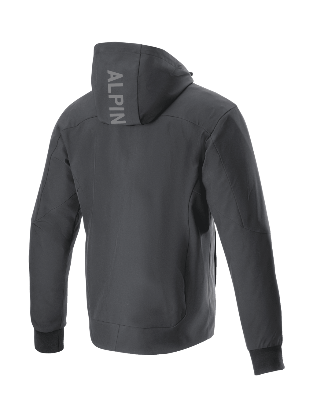 Alpinestars Radium Tech Kapuzenjacke, urbane Motorradjacke für Herren, Rückansicht, Schwarz, winddichte 3L-Tech-Shell mit Branding auf der Kapuze