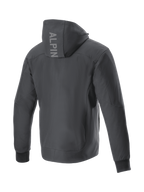 Alpinestars Radium Tech Kapuzenjacke, urbane Motorradjacke für Herren, Rückansicht, Schwarz, winddichte 3L-Tech-Shell mit Branding auf der Kapuze