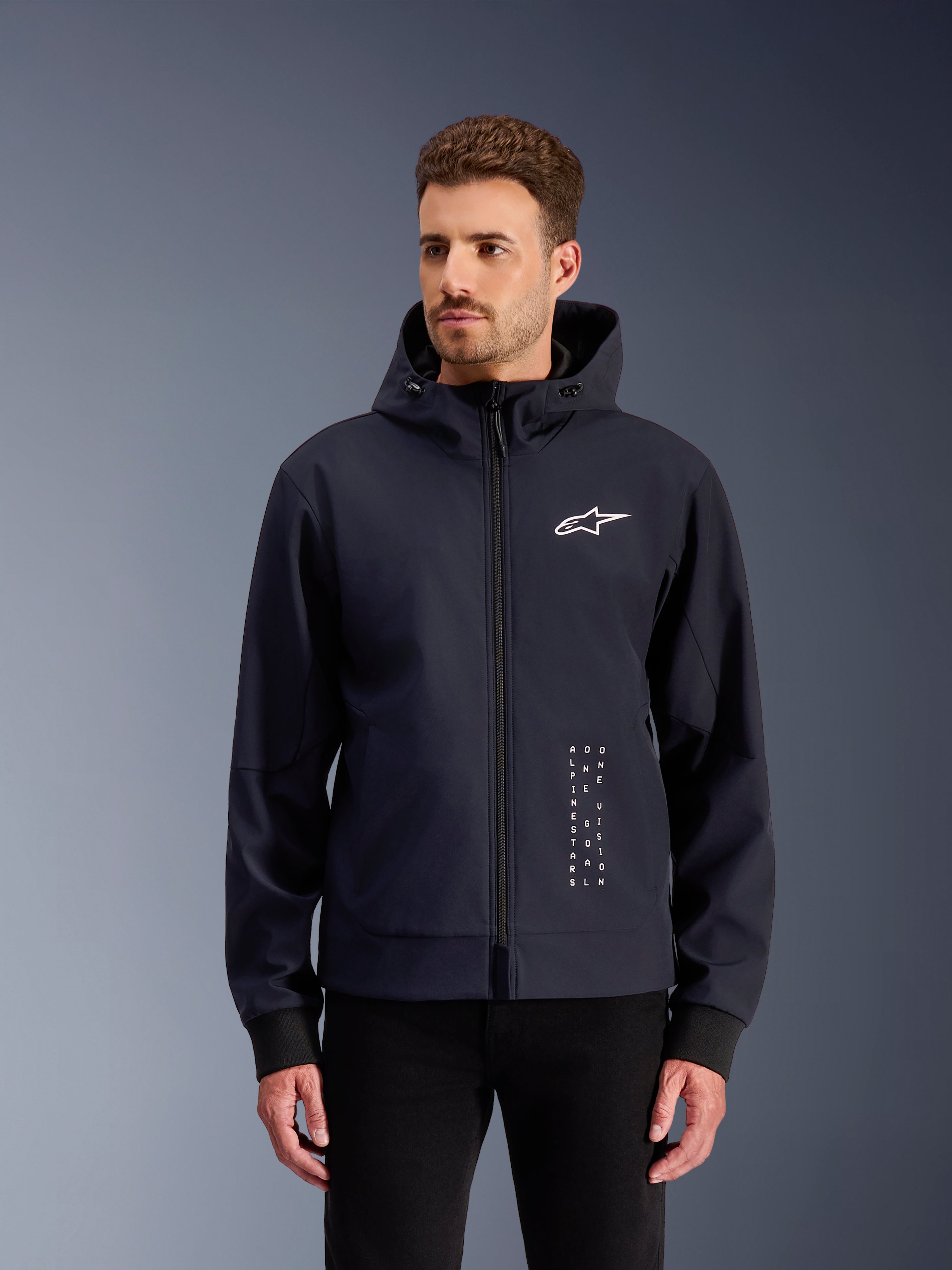 Alpinestars Radium Tech Kapuzenjacke, winddichte Urban-Motorradjacke für Herren, Schwarz-Weiß, leichtes 3L-Tech-Shell.