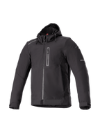 Alpinestars Neo Waterproof Hoodie, men's black urban motorcycle jacket, waterproof softshell textile, Tech-Air Ready.