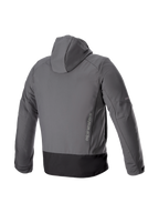 Alpinestars Neo Waterproof Hoodie, veste de moto urbaine grise et noire, softshell avec logo vertical, vue de dos