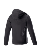 Alpinestars Sherpa Hoodie, zwarte urban herenmotorjas, achteraanzicht met reflecterend logo en zijritssluiting.