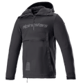Alpinestars Sherpa Hoodie, veste anorak de moto Noir Reflex, demi-zip avec logo sur la poitrine, grande poche frontale zippée, tissu softshell technique, design urbain sportif