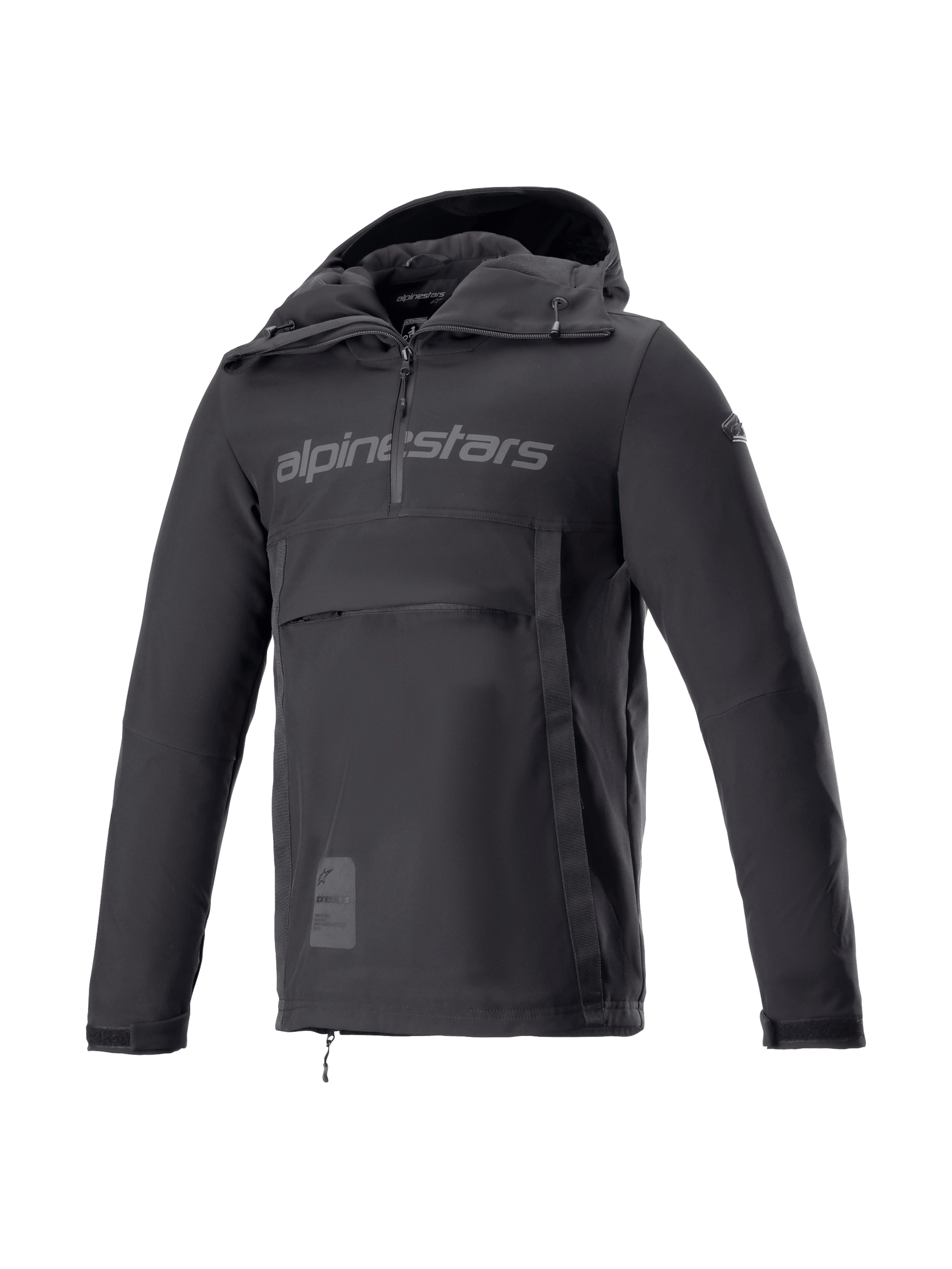 Alpinestars Sherpa Hoodie, zwarte softshell motoranorak voor heren, winddichte urban motorjas, Tech-Air Ready.