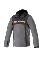 Alpinestars Sherpa Hoodie, gray and black urban motorcycle anorak, windproof softshell with red logo.