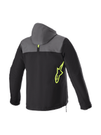 Alpinestars Sherpa Hoodie, Men's Urban Motorcycle Jacket, Black and Tar Gray softshell with Yellow Fluo logo.