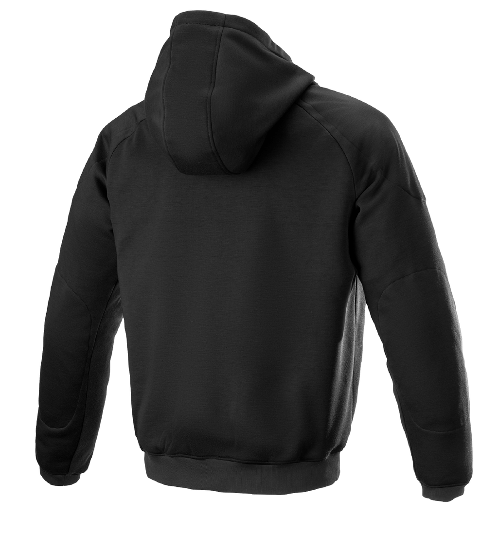 Sweat à capuche Alpinestars Ageless, veste de moto urbaine, noir, vue arrière, design textile décontracté avec capuche et poignets côtelés, profil anatomique pour la conduite urbaine.