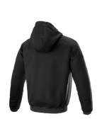 Alpinestars Ageless Hoodie, heren motorjas voor stedelijk rijden, zwart, textiel met interne bescherming op schouders en ellebogen, achteraanzicht.