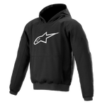 Alpinestars Ageless Hoodie, sweat à capuche de moto pour la conduite urbaine, noir avec logo étoile blanc, style pull avec poche kangourou, poignets et ourlet côtelés, design décontracté inspiré des sports mécaniques