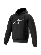 Alpinestars Ageless Hoodie, urban heren-motorjas, zwart met wit logo, textiel met Nucleon-bescherming.