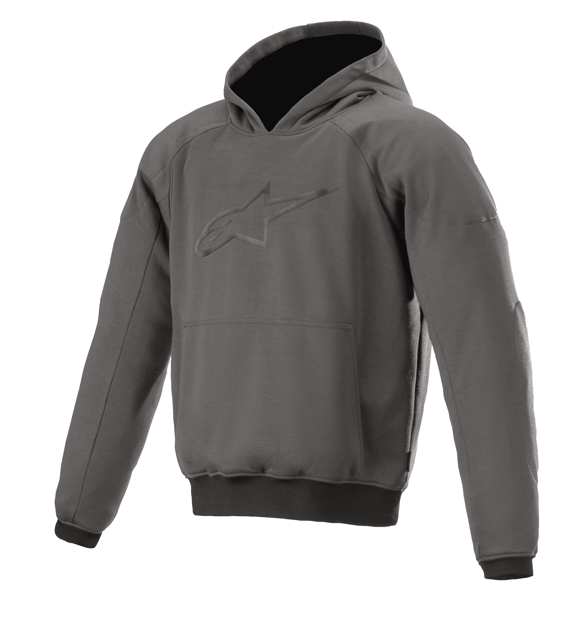 Alpinestars Ageless Hoodie, Urban Motorcycle Hoodie, Asphalt Melange Gray with Black Cuffs, Embossed Star Logo on Chest, Front Kangaroo Pocket, Protective Casual Riding Gear