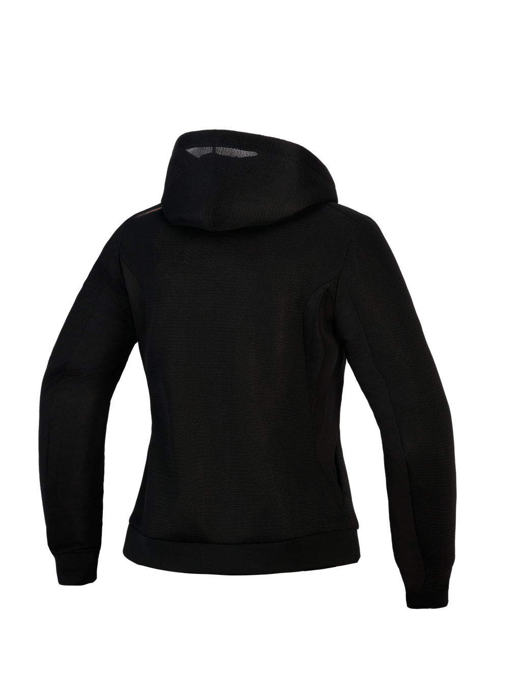 Alpinestars Stella Chrome Superairflow Hoodie pour femme, sweat à capuche de moto, noir, vue arrière montrant la construction en maille 3D, design à capuche avec détail du logo couleur cuivre sur l'épaule