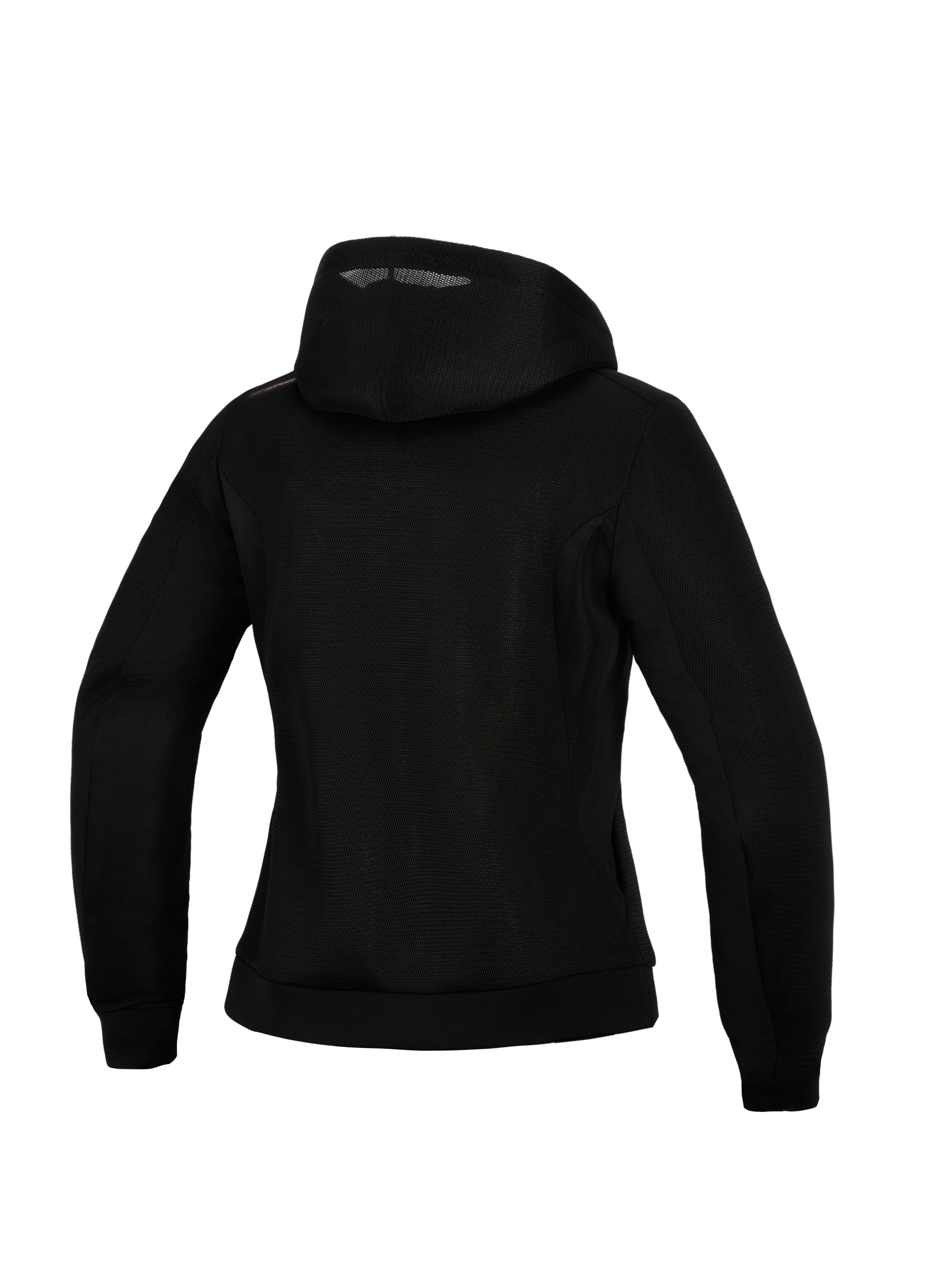 Alpinestars Stella Chrome Superairflow Hoodie pour femme, sweat à capuche de moto, noir, vue arrière montrant la construction en maille 3D, design à capuche avec détail du logo couleur cuivre sur l'épaule