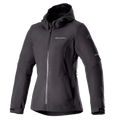 Alpinestars Stella Neo Wasserdichter Hoodie, Motorradjacke für Damen, Schwarz, Kapuzendesign mit zentralem Frontreißverschluss, verstellbare Bündchen, technisches Softshell-Gewebe, taillierte Damenpassform mit Branding auf der Brust
