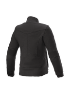 Alpinestars Banshee Fleece, zwarte stedelijke damesmotorjas met Kevlar-bescherming en geribbelde details, achteraanzicht.