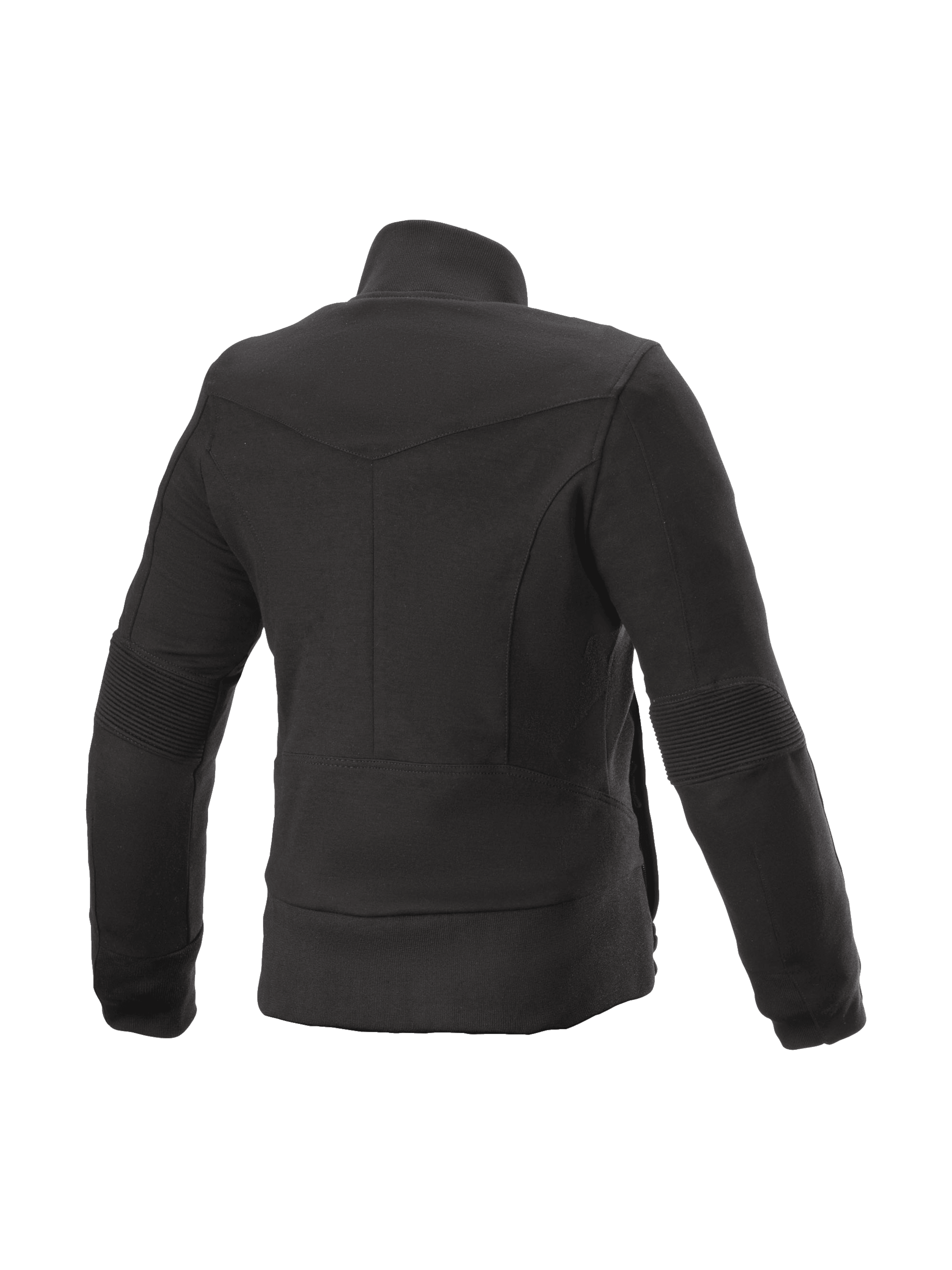 Alpinestars Banshee Fleece, zwarte stedelijke damesmotorjas met Kevlar-bescherming en geribbelde details, achteraanzicht.