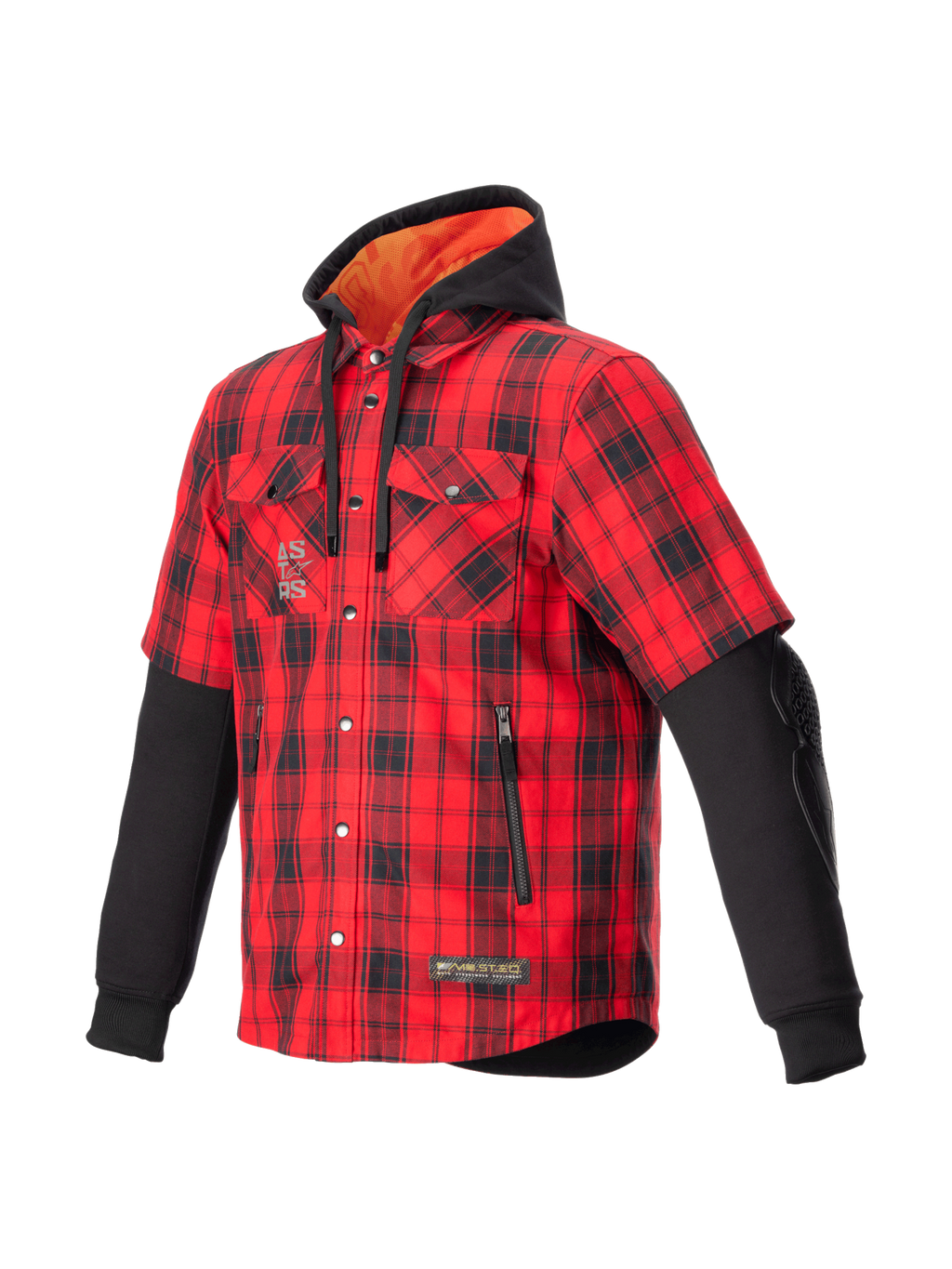 Alpinestars MO.ST.EQ Tartan Shirt, Men's Urban Motorcycle Jacket, Flame Red and Black, CE Certified Armor, Integrated Hoodie