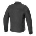 Alpinestars Garage Jacke, Rückansicht, Smoke Gray, urbane Denim-Motorradjacke mit horizontaler Rückenpasse und vertikalen Nahtdetails, Workwear-inspirierter Stil für das Fahren auf der Straße.